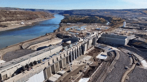 An aerial view over the Site C dam project.