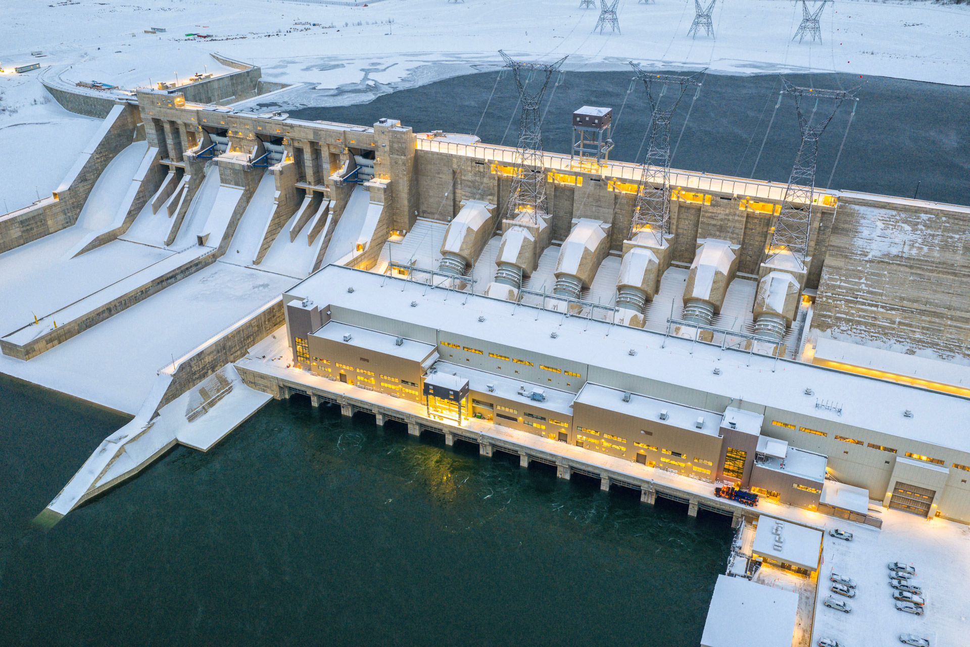 Facing the Site C tailrace and generating station. | December 2025