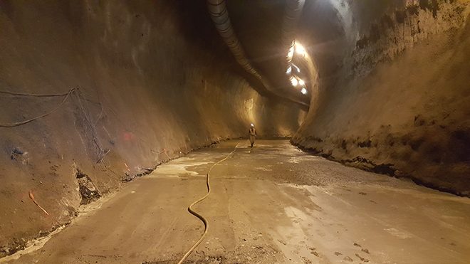 A look inside one of the fully excavated diversion tunnels, temporarily lined with shotcrete.