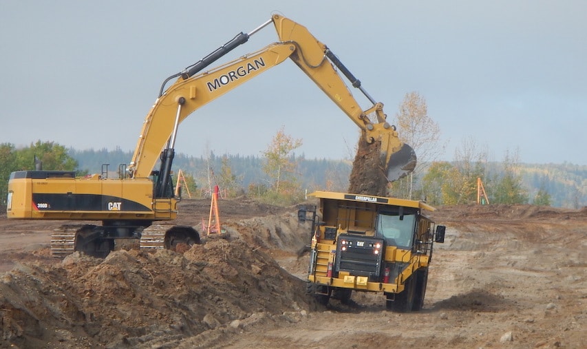 Excavation of material; part of the left bank stabilization on the north bank of the Site C dam site.