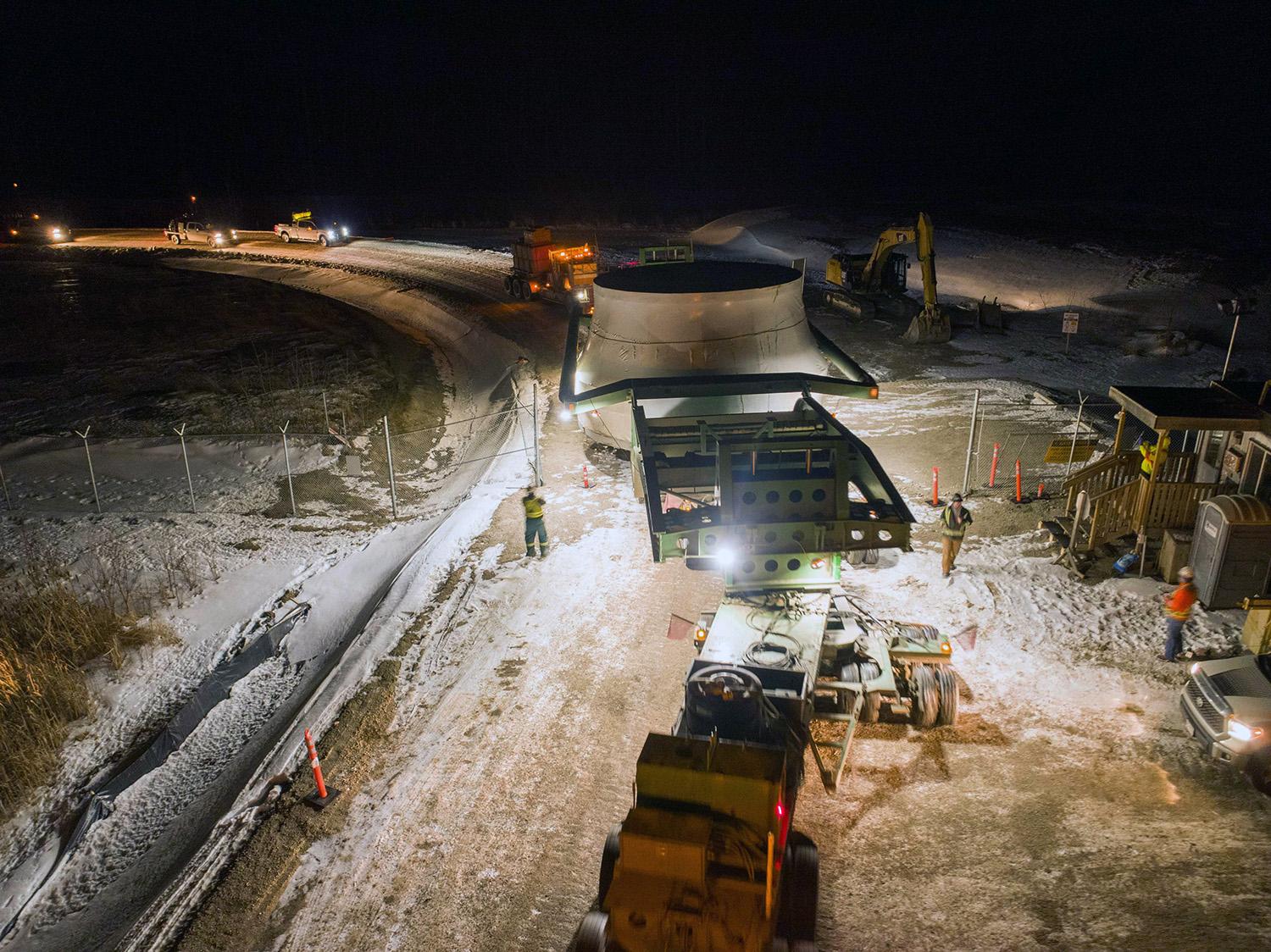 The first of six turbine runners arrived at Site C in mid-January after travelling from Sao Paulo, Brazil, by ship to Prince Rupert, and transported on a customized truck to the project site. | January 2021