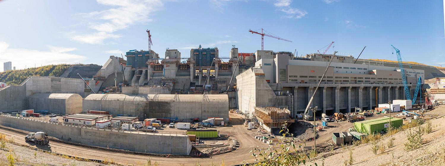 Panorama of the spillways, stilling basin and tailrace. | September 2022