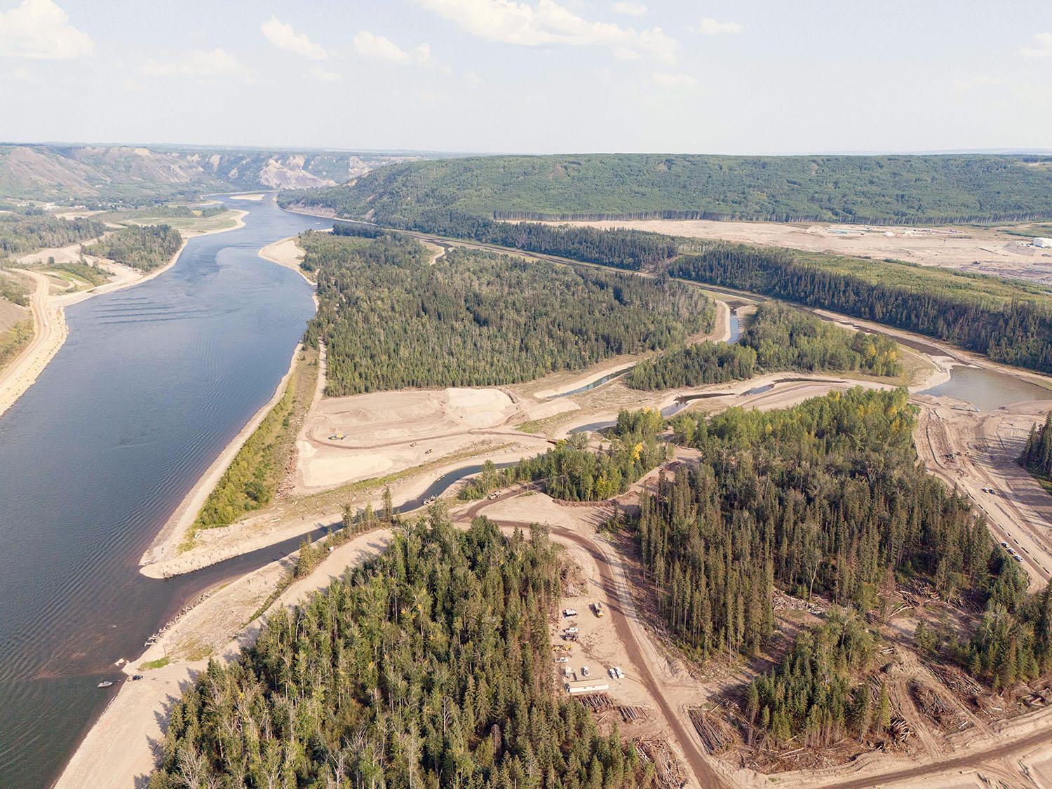 A new fish habitat is connected to a side channel downstream of the dam. When the Site C dam is operational, this channel will fill with water.