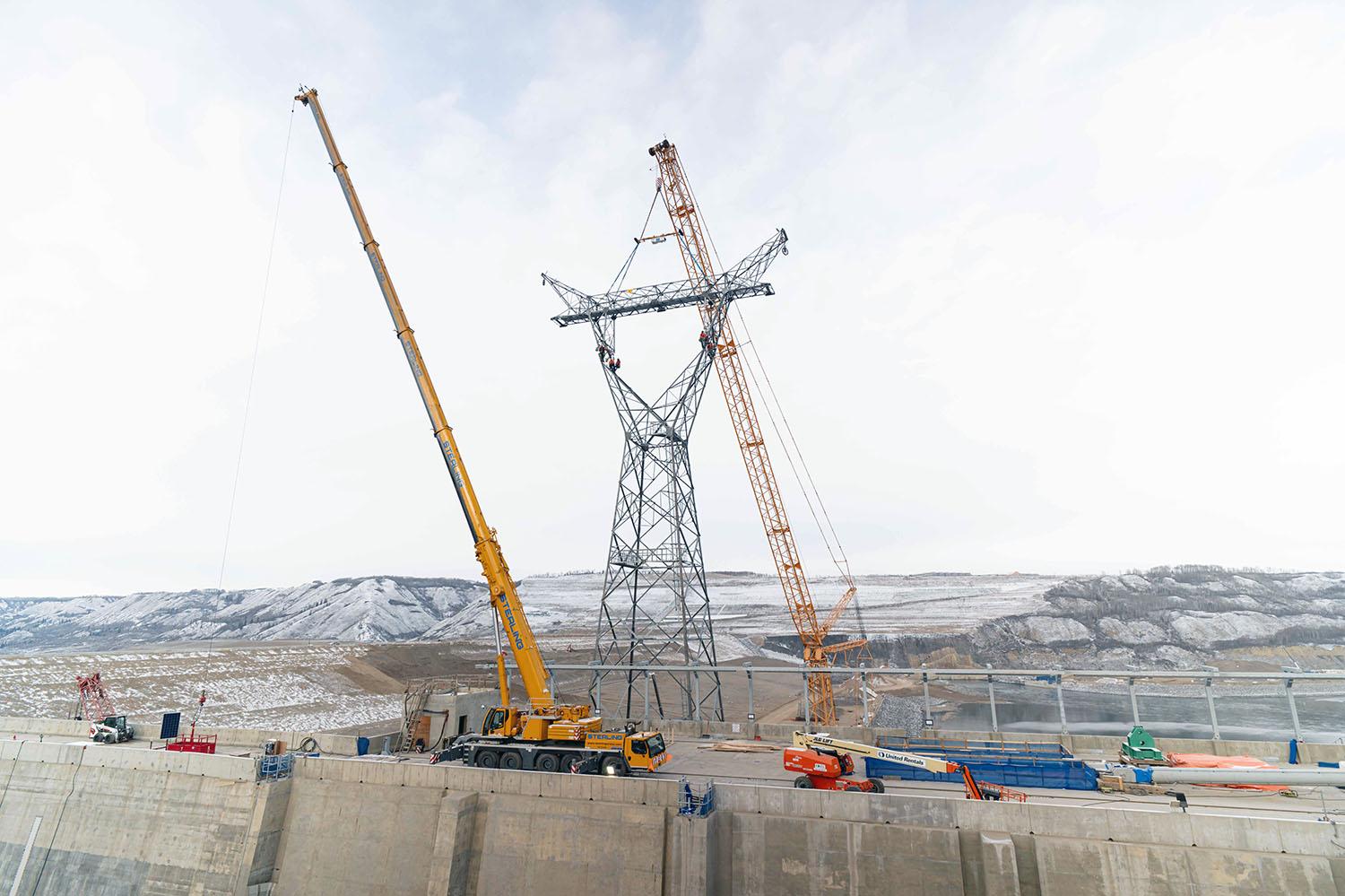 The first transmission tower is completed.