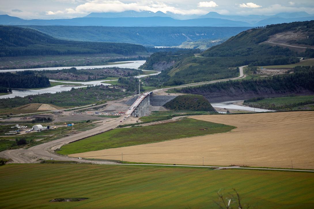 View of the nearly complete Halfway River bridge for the Highway 29 realignment. | August 2021