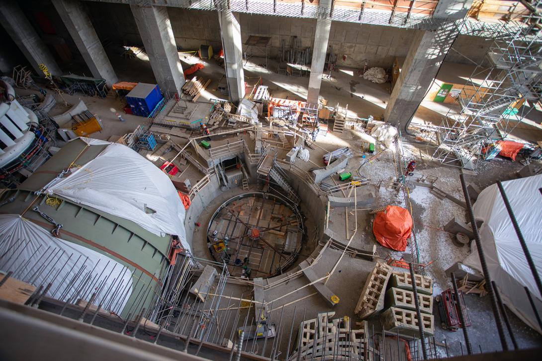 An overhead view of the Unit 2 general floor and scroll case work area. | March 2021