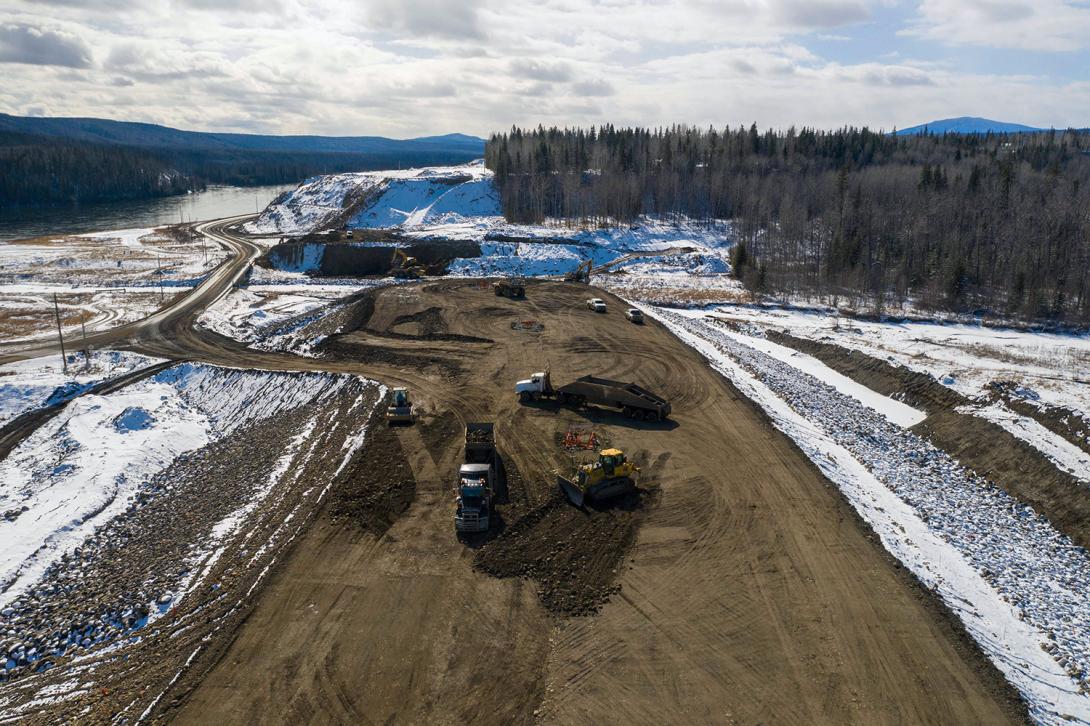Construction is underway on the causeway at the east abutment of the Highway 29 realignment at Lynx Creek. | March 2021
