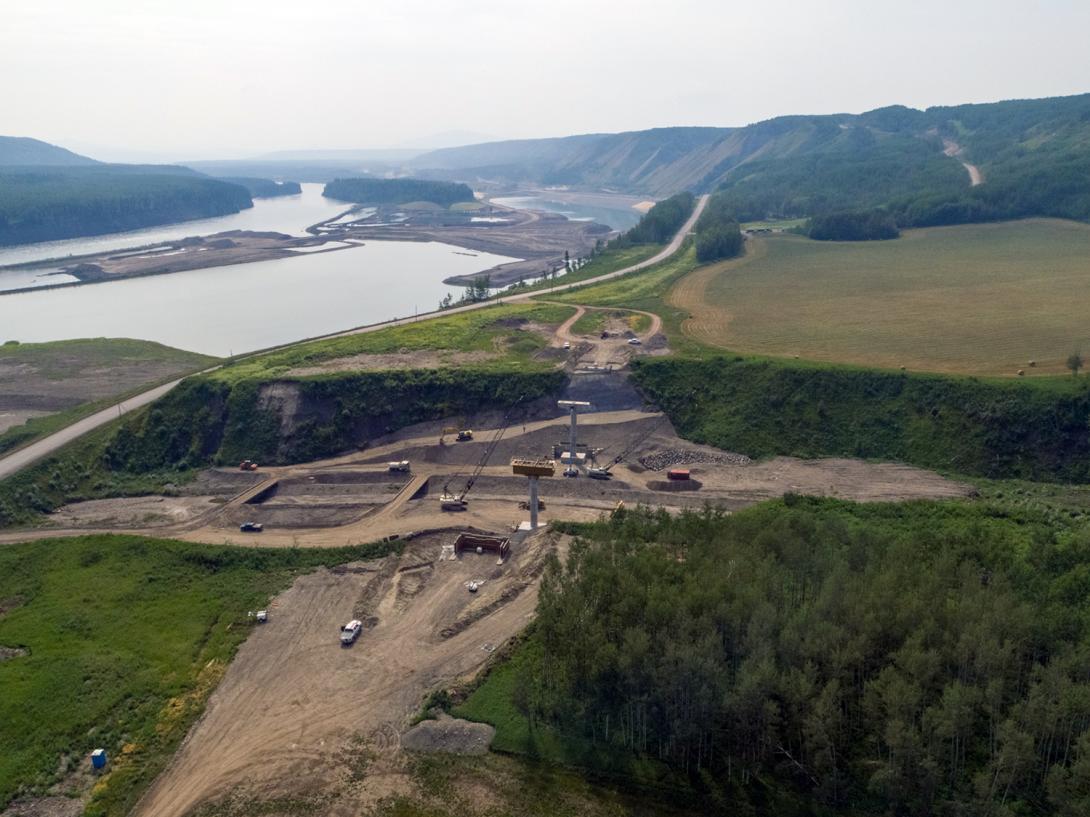 The Dry Creek alignment on Highway 29 shows work at the east abutment and the formwork installation for a bridge pier cap. | July 2021