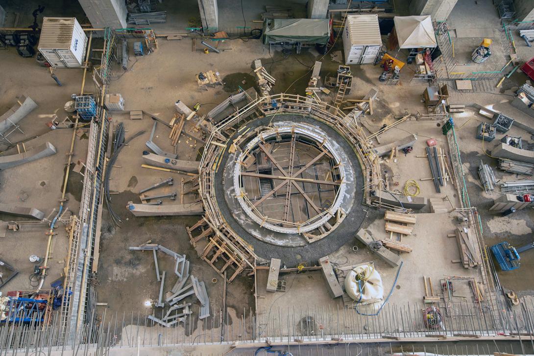 Second stage concrete curing is underway around the unit 4 draft tube cone. | July 2021