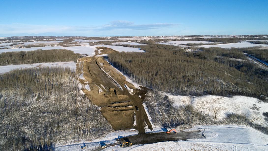 The conveyor belt corridor near the dam site: the conveyor to move materials from the 85th Avenue Industrial Lands to the dam site will be built along this right-of-way. | December 2018