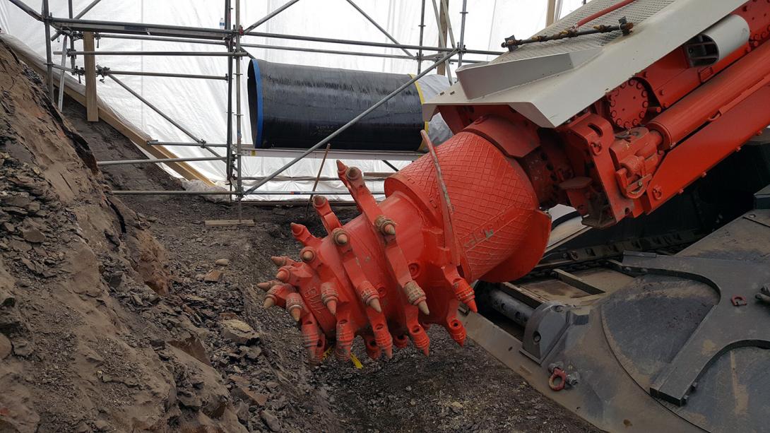 One of four roadheaders being used to excavate the diversion tunnels. | December 2018