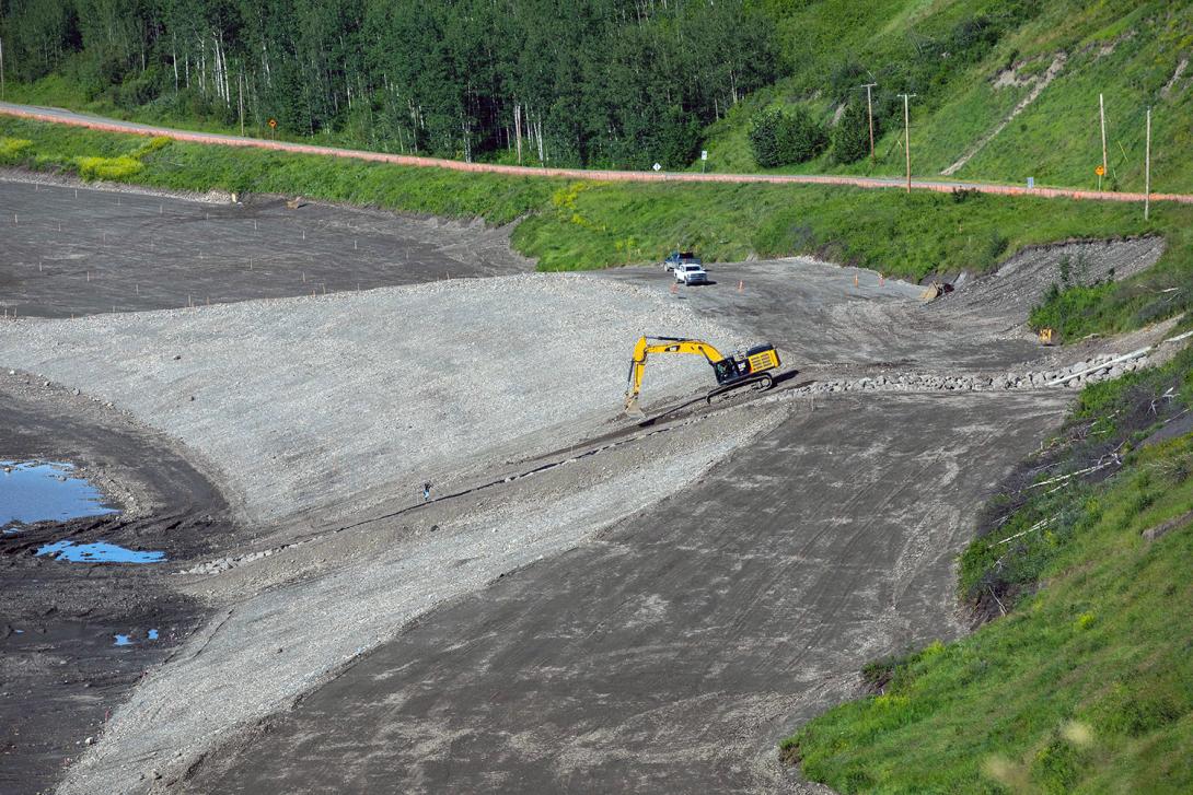 Roadway embankment construction upstream of Dry Creek. | July 2020