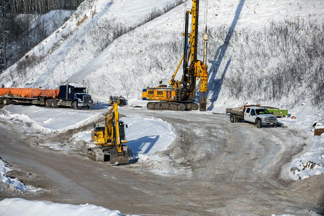 Drilling underway for bridge pier installation at Dry Creek. | November 2020