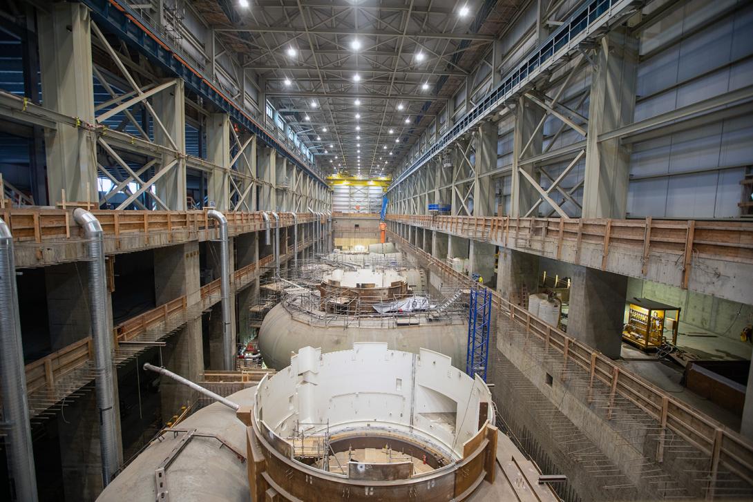 Inside the powerhouse, spiral cases unit 1 to 6 are in varying stages of construction. | December 2021