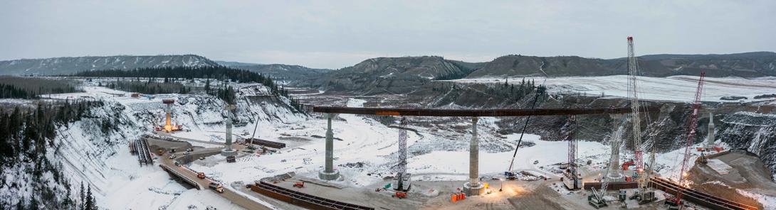 Crews place girders for bridge piers on the Cache Creek bridge along Highway 29.| December 2021