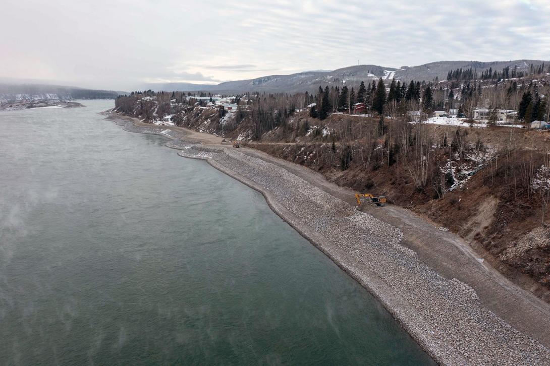 The mid-point of the Hudson’s Hope shoreline protection berm. | December 2021