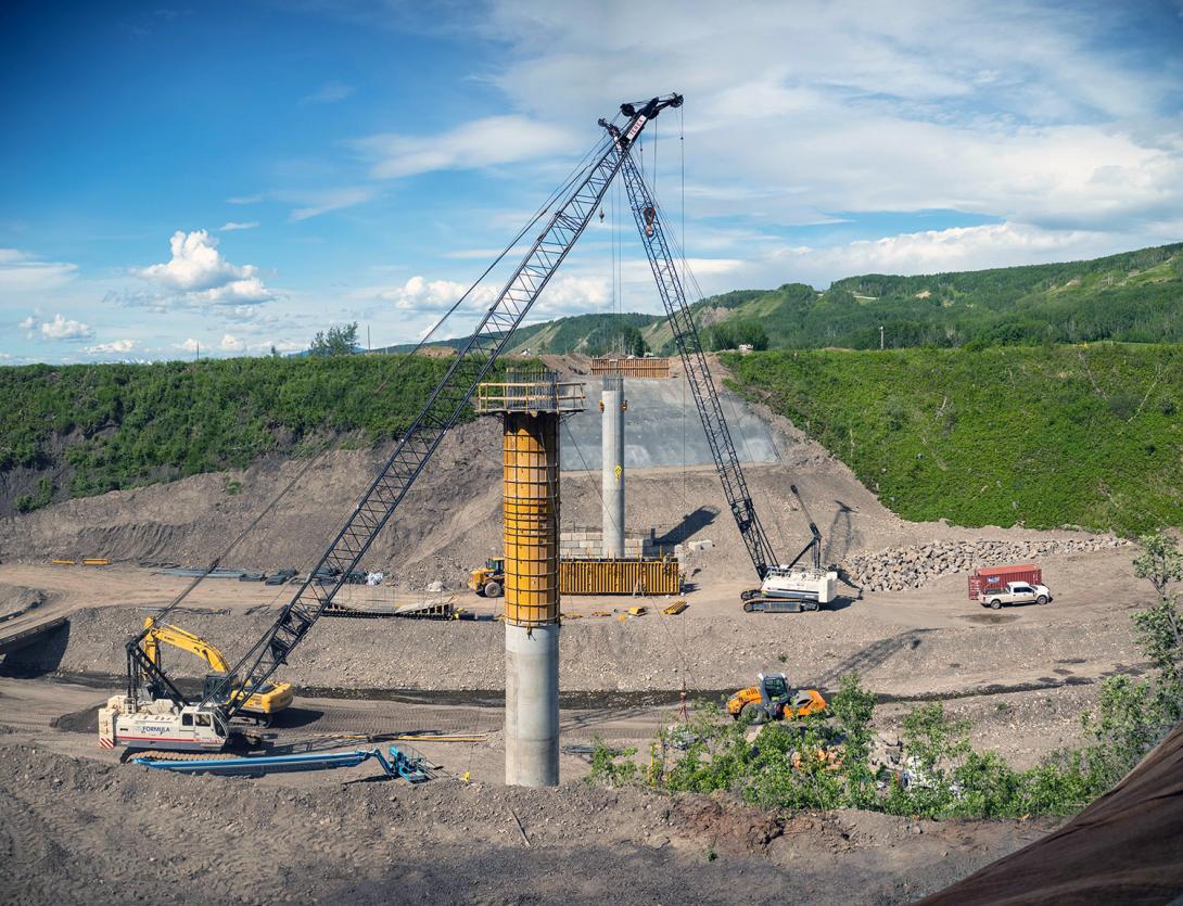 Highway 29 realignment at Dry Creek, where the first bridge pier is complete, and the formwork for the top of the second of two piers is in place. | June 2021