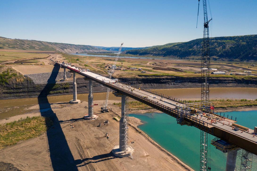 Halfway River bridge showing cast-in-place bridge deck construction. The new bridge is one kilometre long. | May 2021