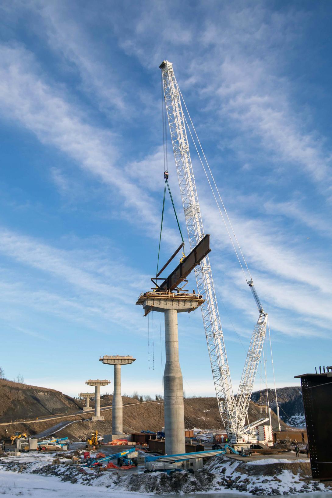 A closeup of a girder lift on the Farrell Creek Bridge. | January 2022