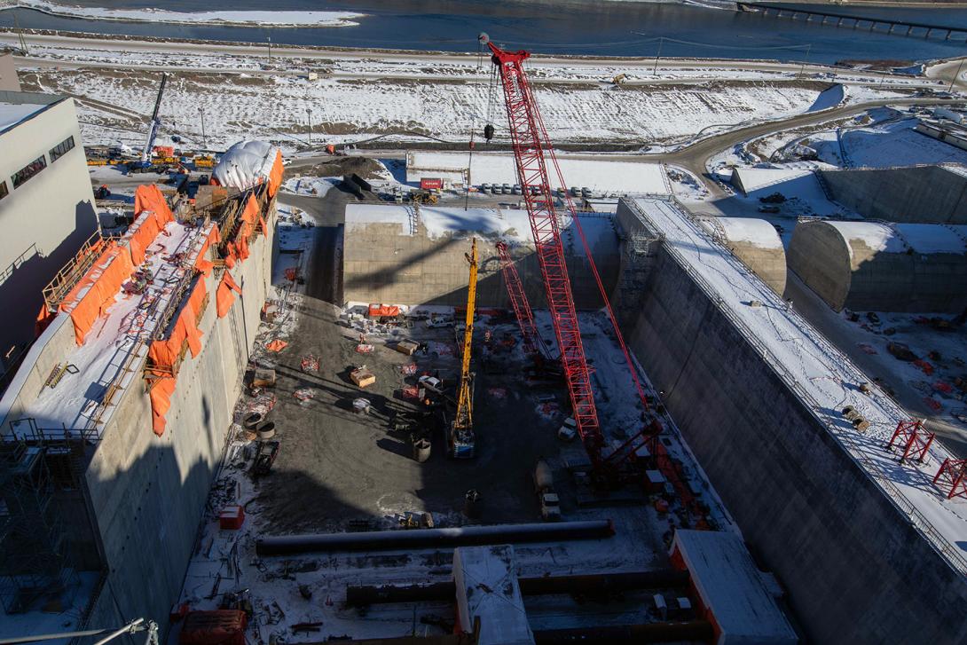 Pile installation for foundation enhancement on the west spillway stilling basin. | February 2022