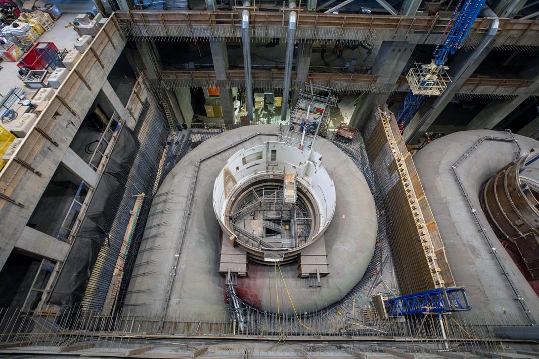 Preparing embedded piping for a second lift of concrete on spiral case unit 1. | February 2022