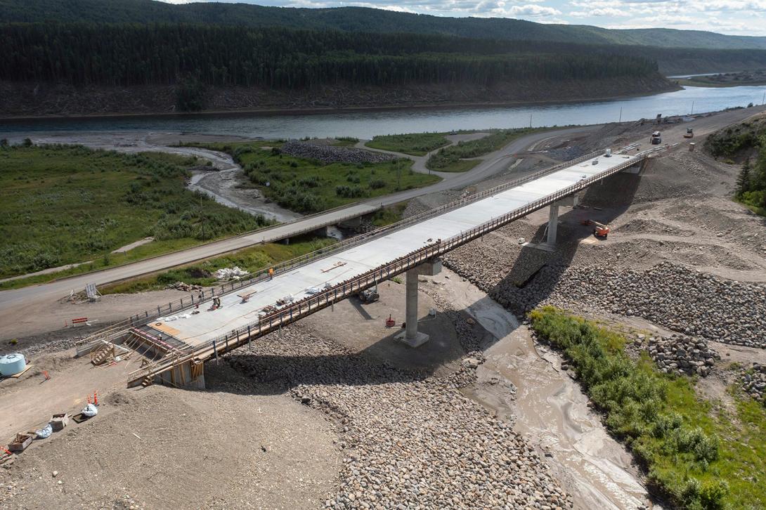 Concrete deck pour completed for the Lynx Creek Bridge on Highway 29. | July 2022