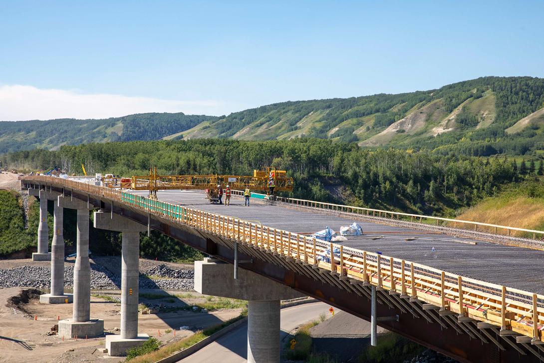 A trial run for the sixth concrete deck pour on the Farrell Creek Bridge. | August 2022