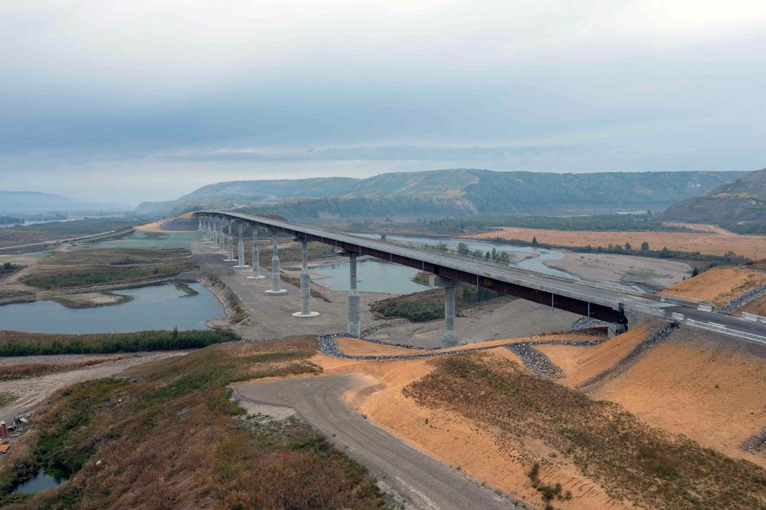 An aerial view of the nearly completed Halfway River Bridge. | September 2022