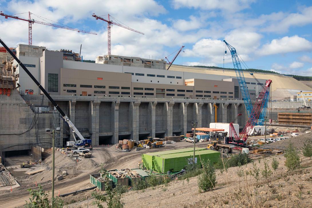 Tailrace at the powerhouse and operations building where foundation enhancement work is taking place. | August 2022
