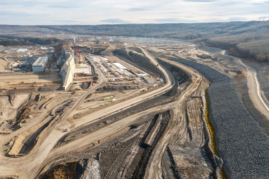 East-facing view of the approach channel, where riprap defines the outer edge of the channel. | October 2022