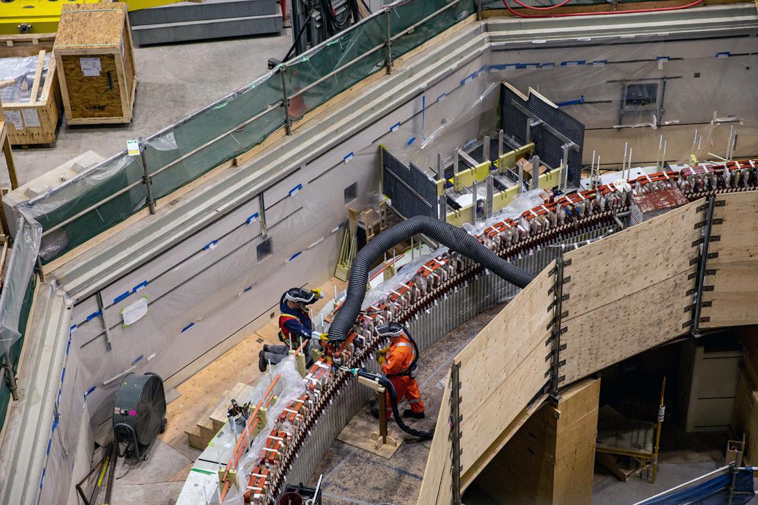 Brazing the unit 1 stator winding. This is the process of joining copper bars in the stator winding together. | January 2023