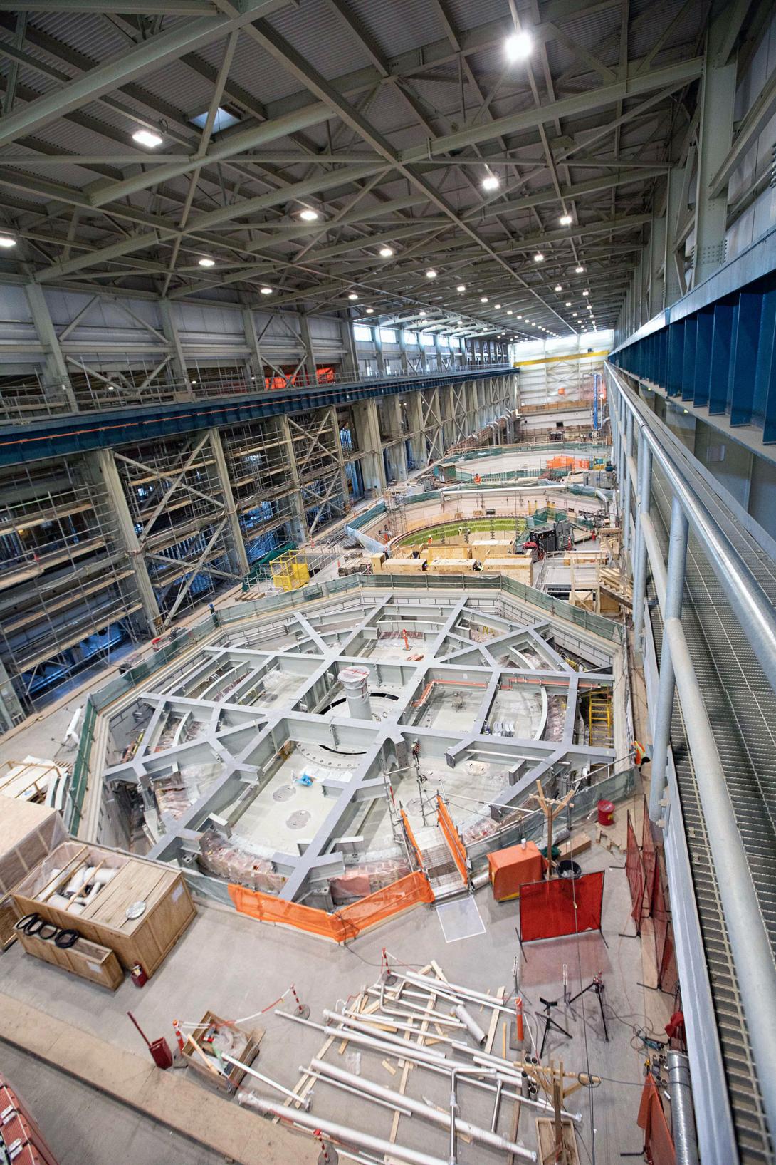 There are six turbine generator units inside the powerhouse. Unit 1 is in the foreground, where the upper bracket is installed. | March 2023