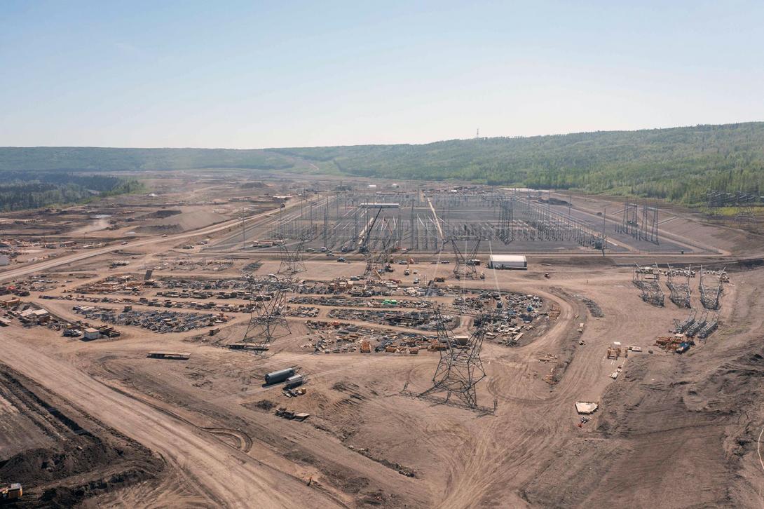 The 500-kilovolt transmission towers are installed in the substation and ready to be connected to the generating station. | May 2023