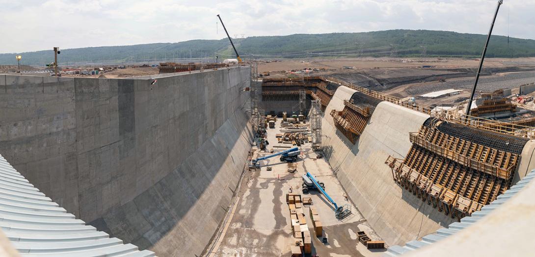 The basin of the auxiliary spillway, which operates without electricity and can safely manage overflow water. | June 2023