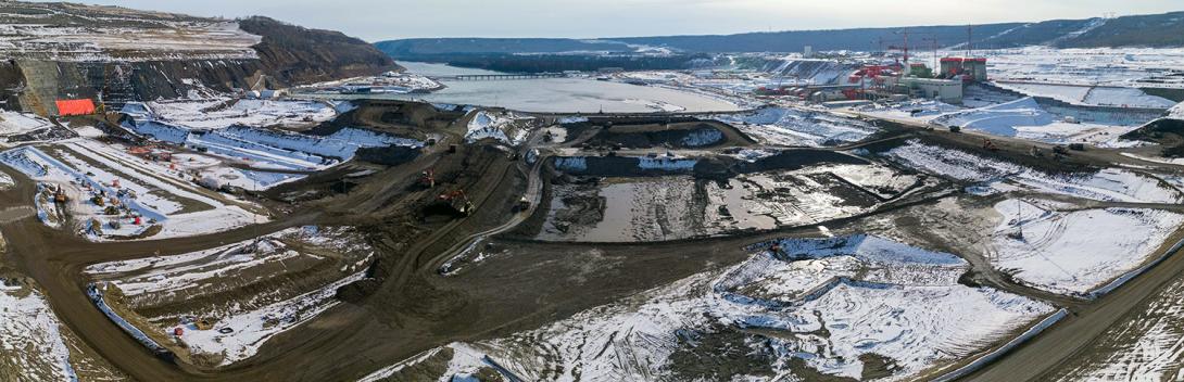 Panorama of the center section of the dam excavation. | March 2021
