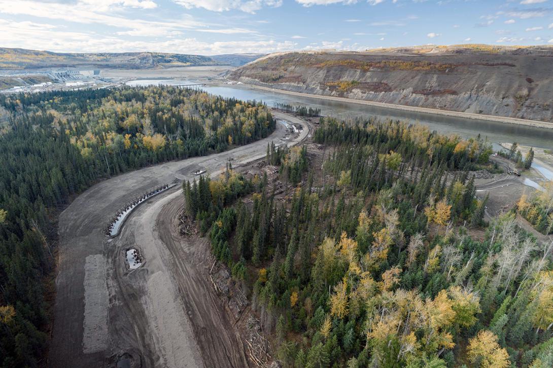 A fish habitat channel downstream of the dam is deep to prevent fish getting stranded in low water. There are structures placed along the channel where fish can feed and rest. 