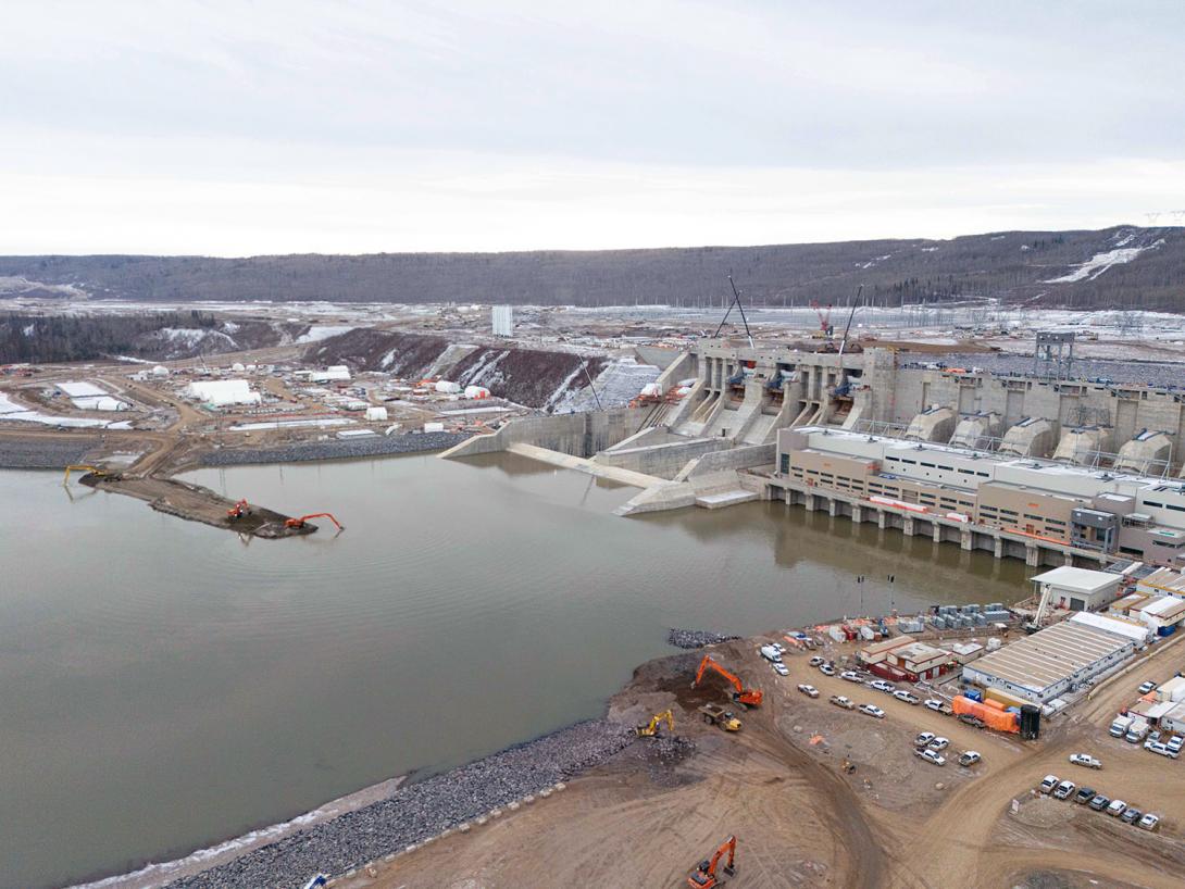 Excavators continue to remove the right bank cofferdam, which was built in 2016 to create a safe, dry, construction area. | November 2023