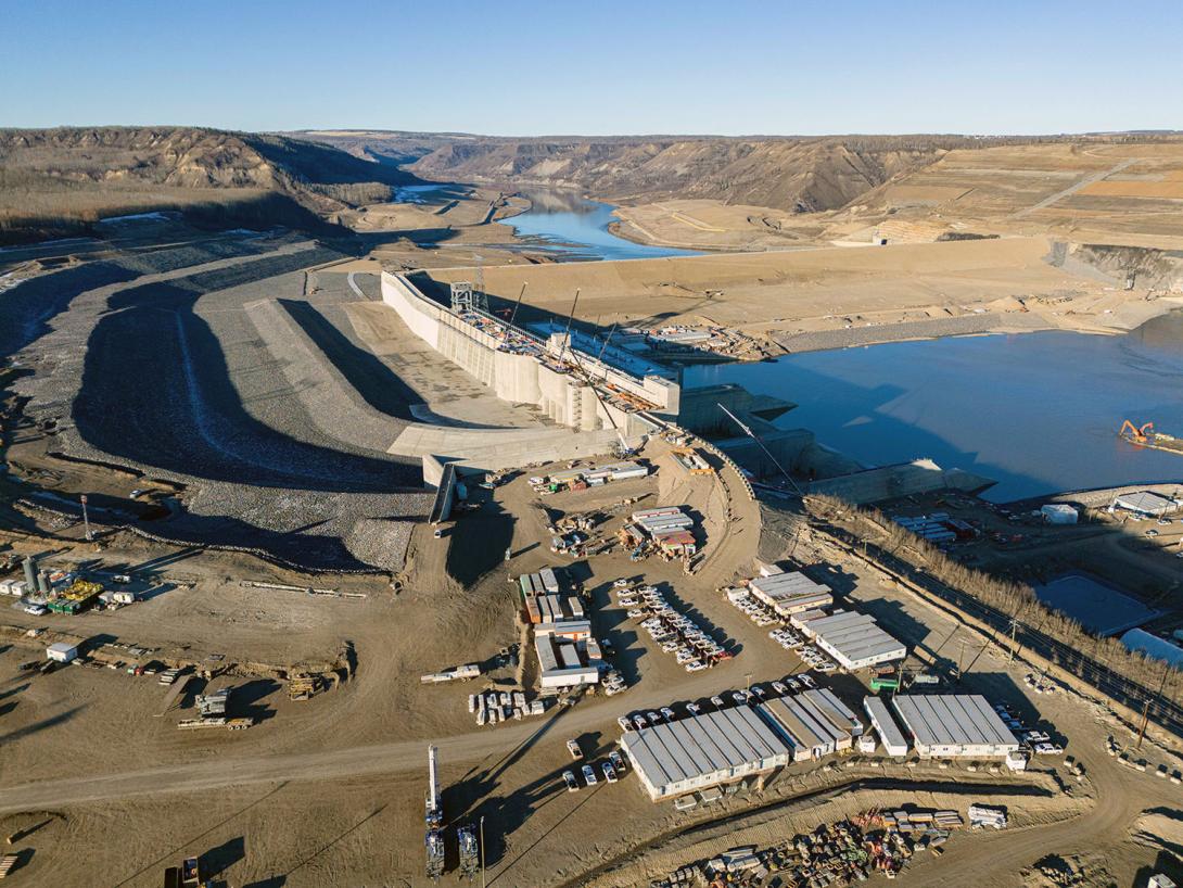 Water will flow down the approach channel on the left and through the intake gates on the right. | November 2023