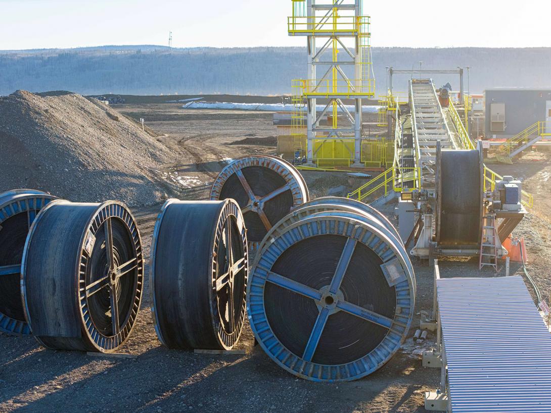 As the till conveyor is dismantled, the belt is on spools where the track ends on site. | November 2023