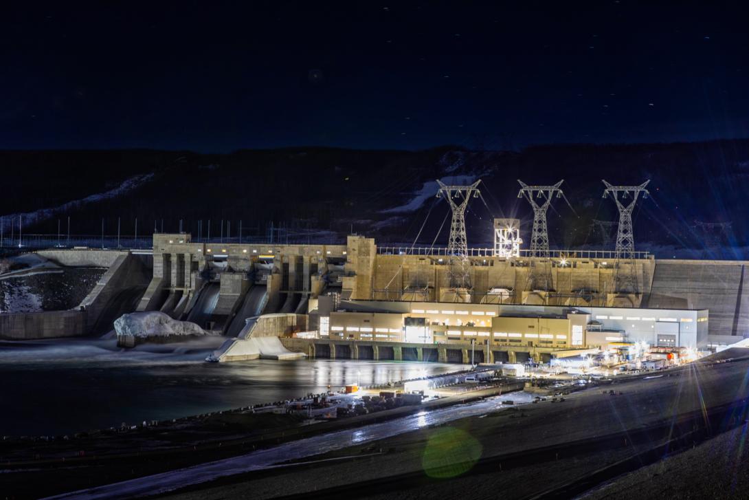 The Site C generating station at night. | March 2025