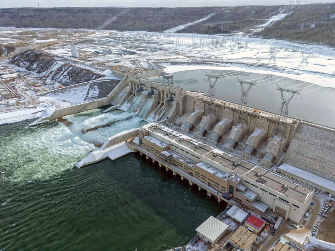 The tailrace is the immediate downstream area where water has exited the powerhouse and/or spillway. When this image was taken, water was flowing through the spillways to balance downstream flows until generating unit 4 went into service. | March 2025
