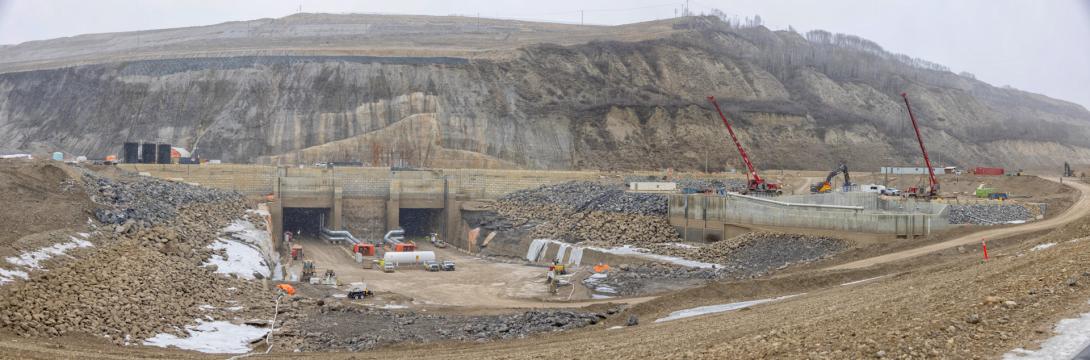 Ventilation installed at the diversion outlet tunnels to prepare for backfilling. | March 2025