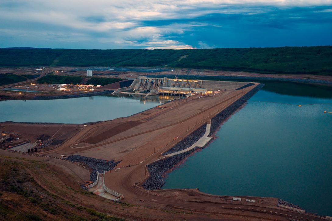The Site C dam and generating station, facing the substation and 500 kV transmission right-of-way. | August 2025