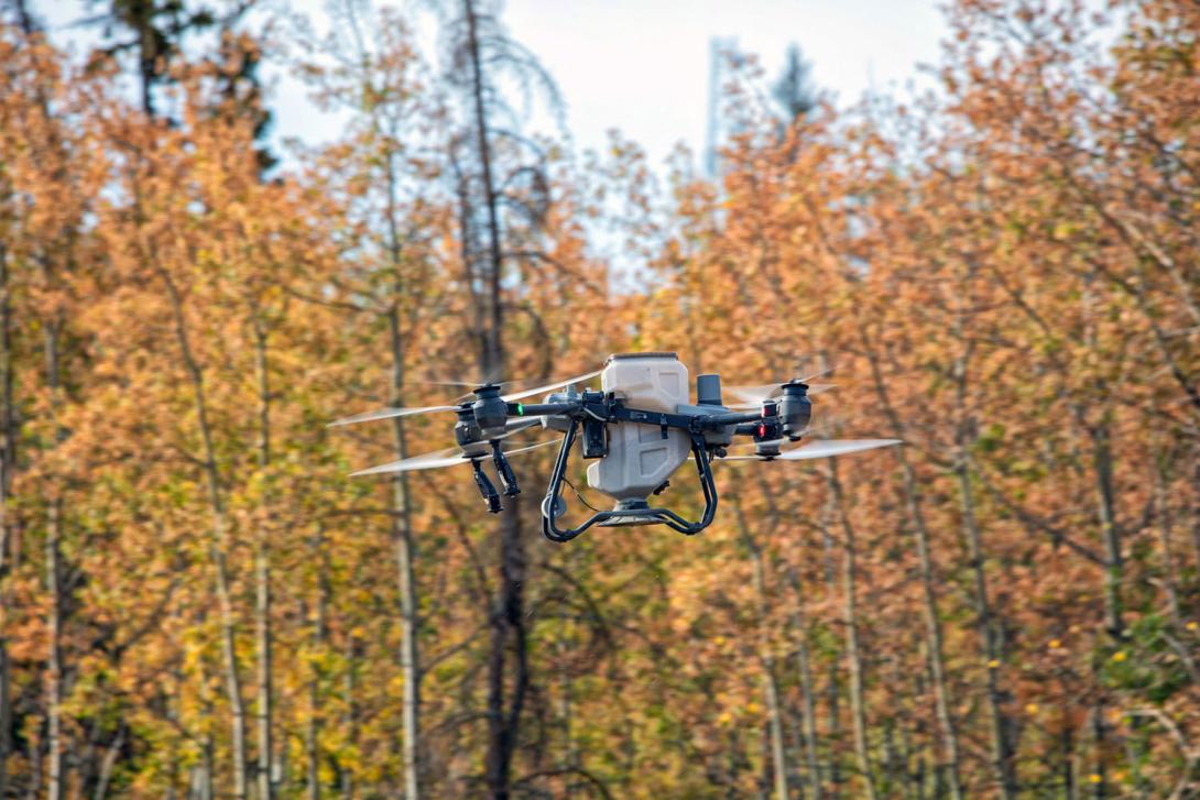 The hopper on the drone holds approximately 100 kilograms of seed. It is faster than hand seeding, and it can access difficult to reach areas. | September 2025