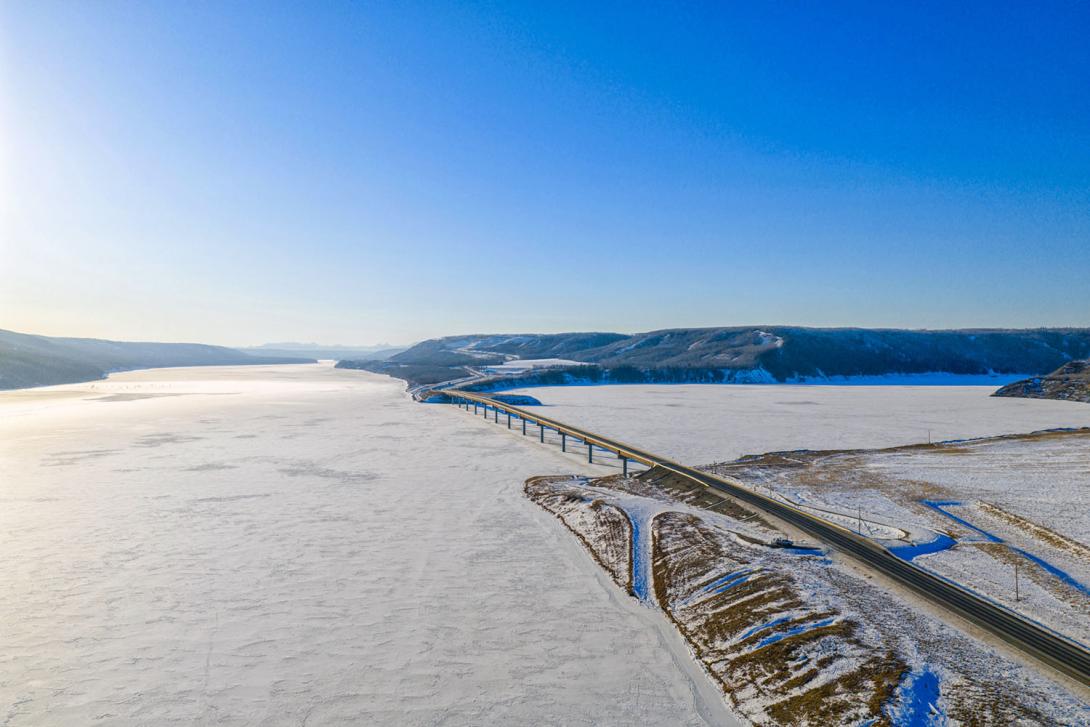 The Site C reservoir facing west to the Halfway River bridge. | January 2026