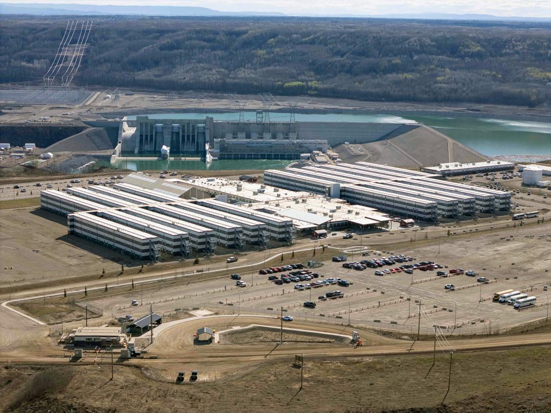 Site C worker camp with the dam and generating station in full operation.