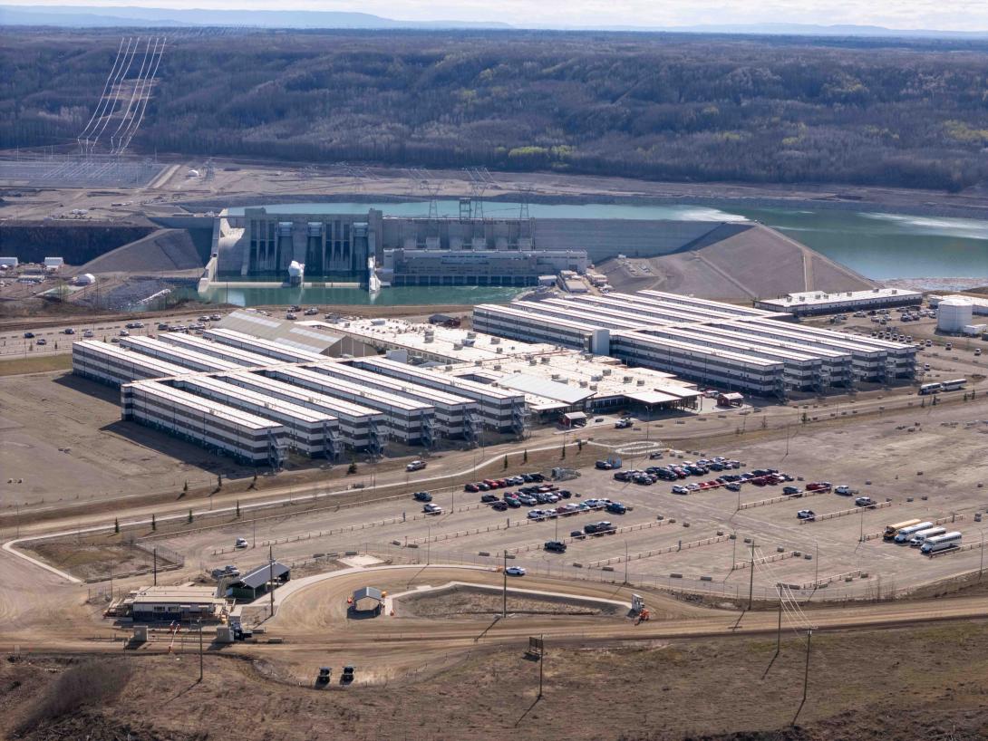 Site C worker camp with the dam and generating station in full operation.