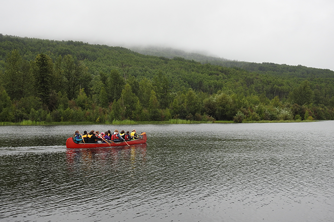 Youth canoeing on Cameron Lake this summer as part of a Fort St. John Métis Society program.